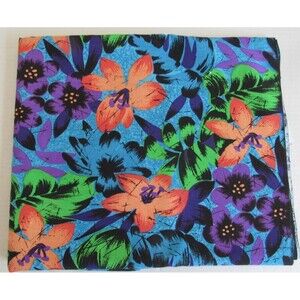 Hawaiian Tropical Print Floral Cotton Broadcloth Fabric 2.7 Yards Blue/Orange